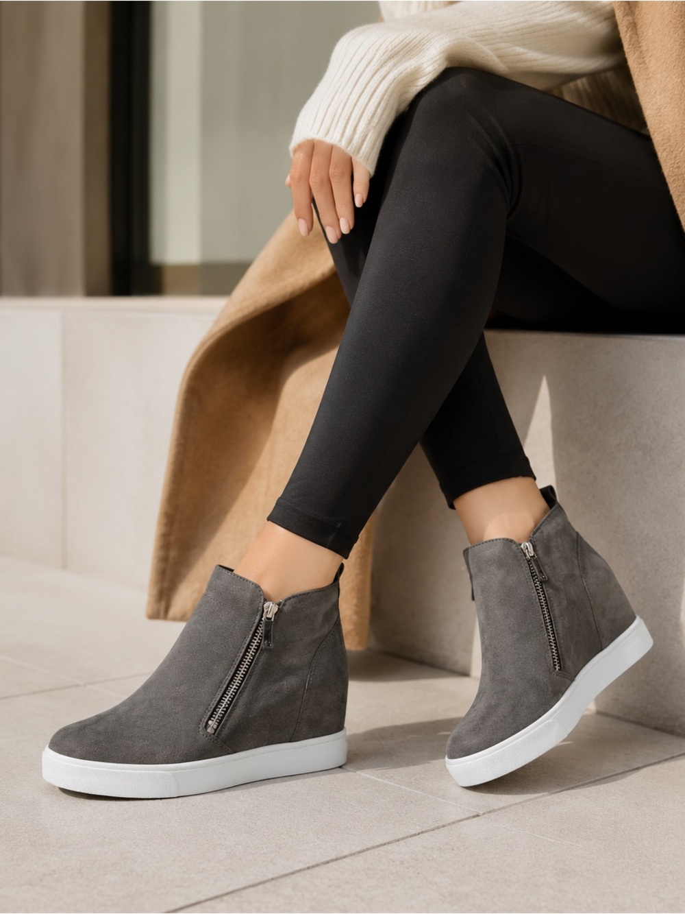 Soda Taylor Gray Suede Hidden wedge High-Top Sneakers Size 8